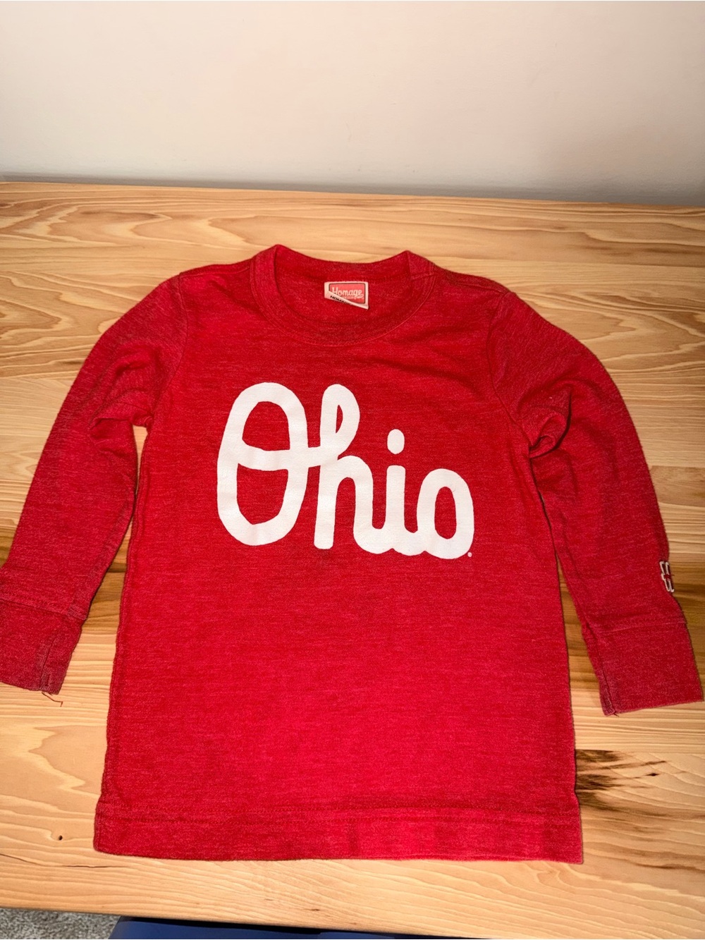 HOMAGE Red Long-Sleeve Kids Tee with White "Ohio" Graphic